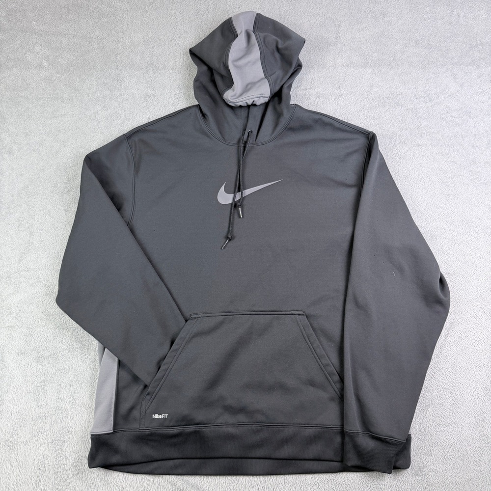Nike Fit Therma Hoodie Mens XL Charcoal Gray Pullover Sweatshirt 331320-010